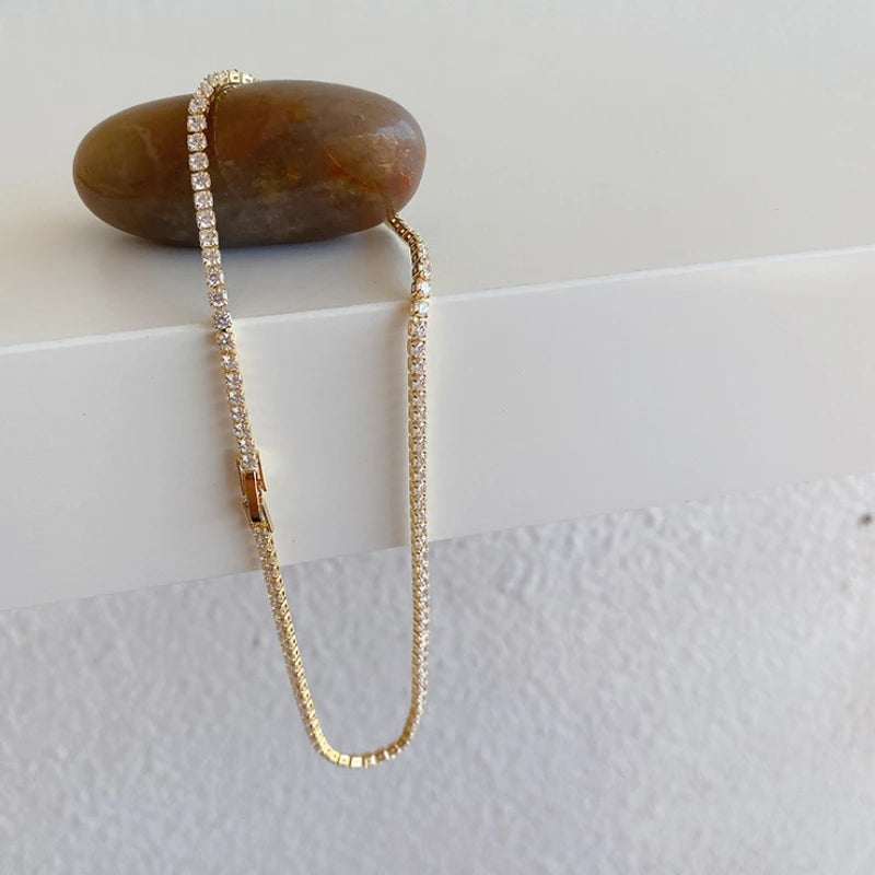 Iced Out Tennis Chain Necklace Gold Color 18K Gold Plated Necklace