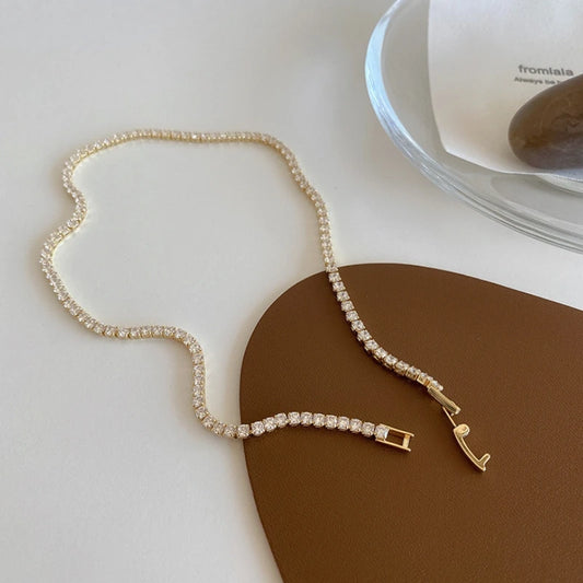 Iced Out Tennis Chain Necklace Gold Color 18K Gold Plated Necklace