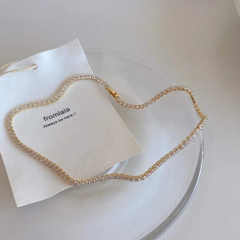 Iced Out Tennis Chain Necklace Gold Color 18K Gold Plated Necklace