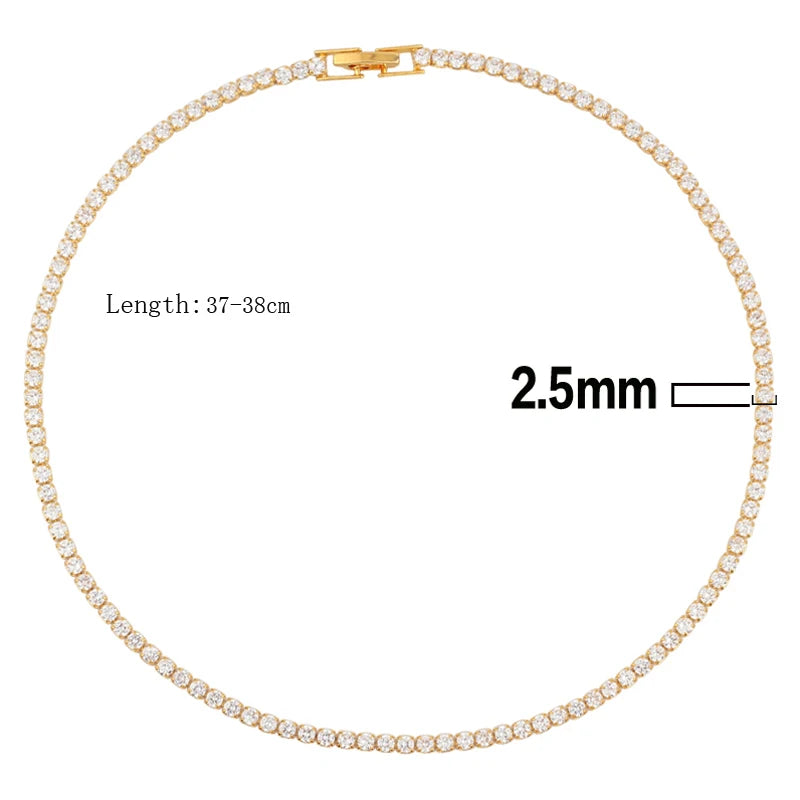 Iced Out Tennis Chain Necklace Gold Color 18K Gold Plated Necklace