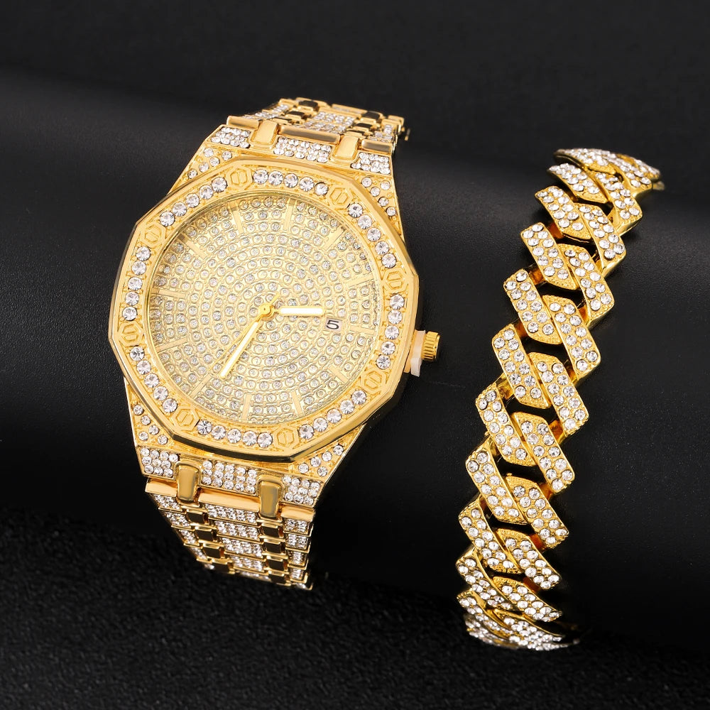 Iced Out Watch for Men Gold Silver
