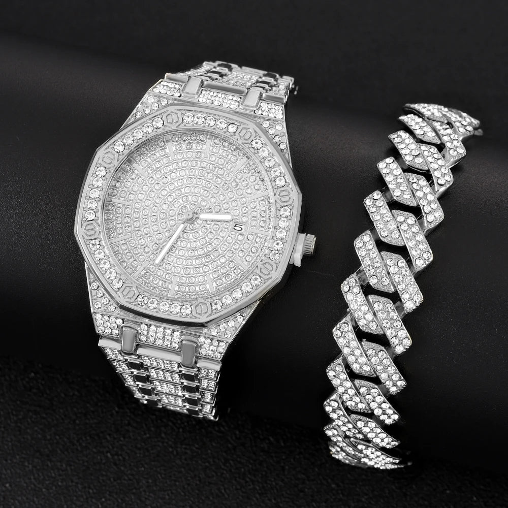 Iced Out Watch for Men Gold Silver